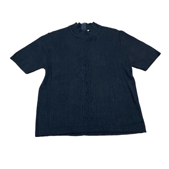 Korea Vinatge Black Sweater Shirt Short Sleeve Mock Turtle neck - Picture 1 of 4